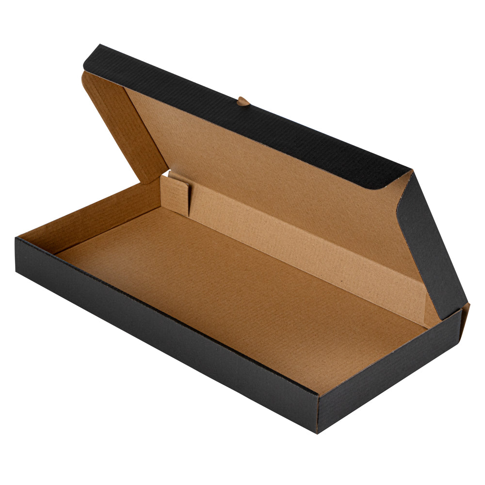 Eco Pie Kraft and Black Paper Corrugated Flatbread Box - 16" x 8" x 1 1/2" - 50 count box