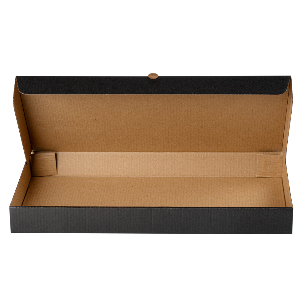Eco Pie Kraft and Black Paper Corrugated Flatbread Box - 16" x 8" x 1 1/2" - 50 count box