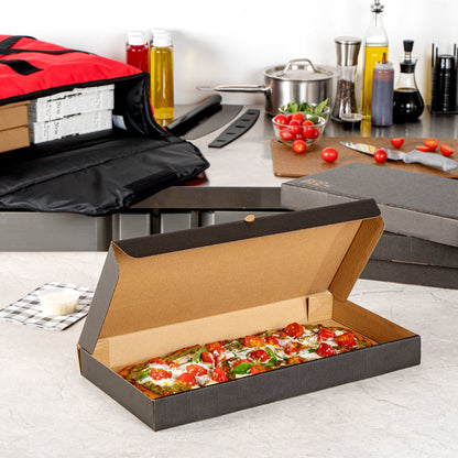 Eco Pie Kraft and Black Paper Corrugated Flatbread Box - 16" x 8" x 1 1/2" - 50 count box