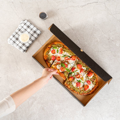 Eco Pie Kraft and Black Paper Corrugated Flatbread Box - 16" x 8" x 1 1/2" - 50 count box