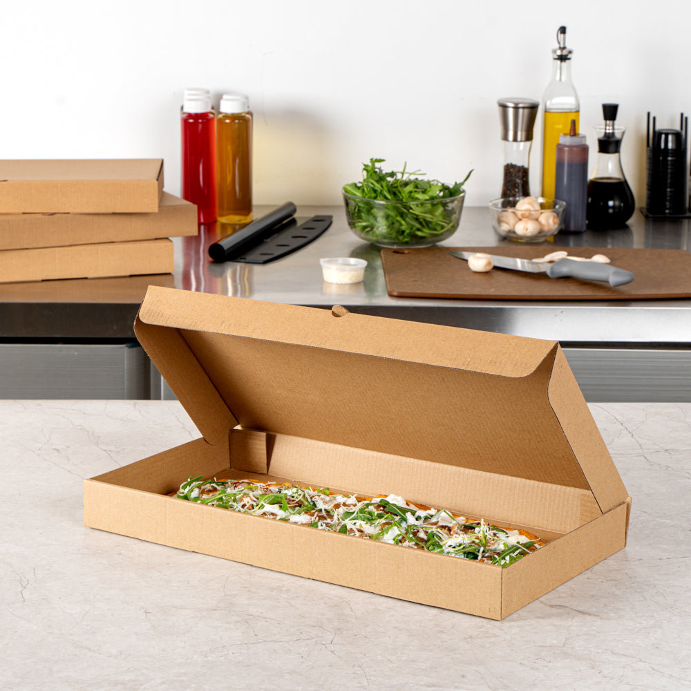 Eco Pie Kraft Paper Corrugated Flatbread Box - 16" x 8" x 1 1/2" - 50 count box