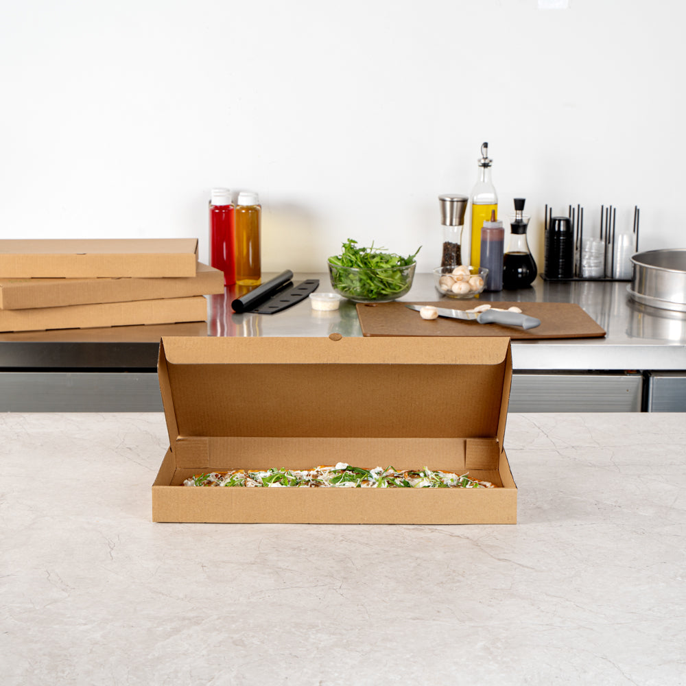 Eco Pie Kraft Paper Corrugated Flatbread Box - 16" x 8" x 1 1/2" - 50 count box