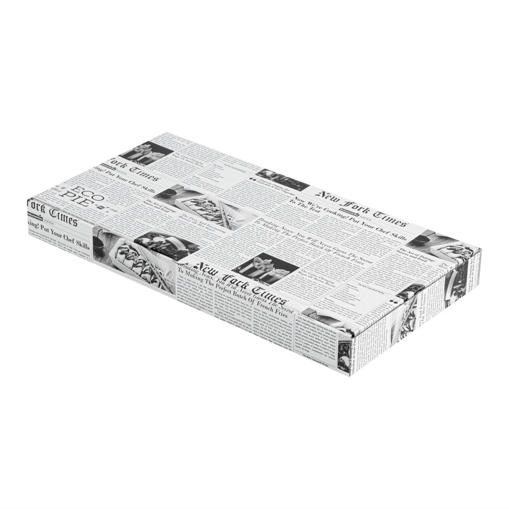 Eco Pie Newsprint and White Paper Corrugated Flatbread Box - 16" x 8" x 1 1/2" - 50 count box