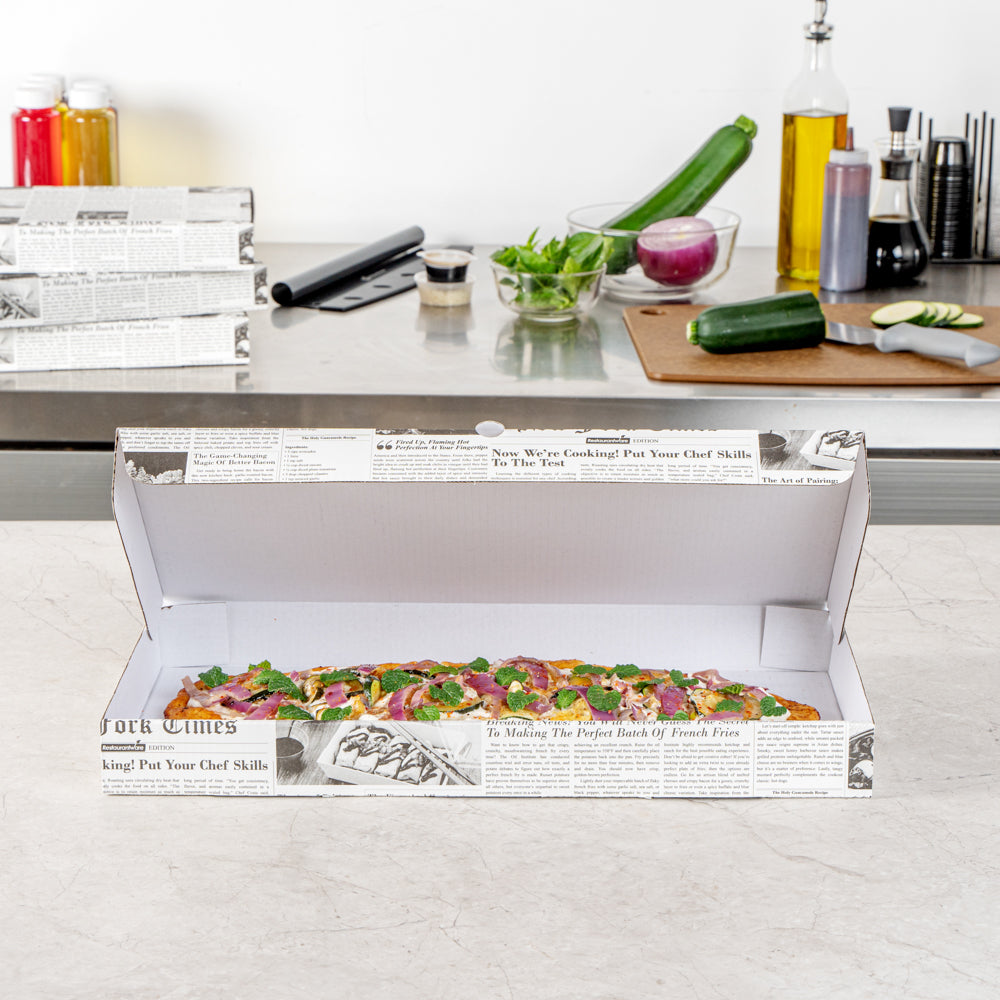 Eco Pie Newsprint and White Paper Corrugated Flatbread Box - 16" x 8" x 1 1/2" - 50 count box
