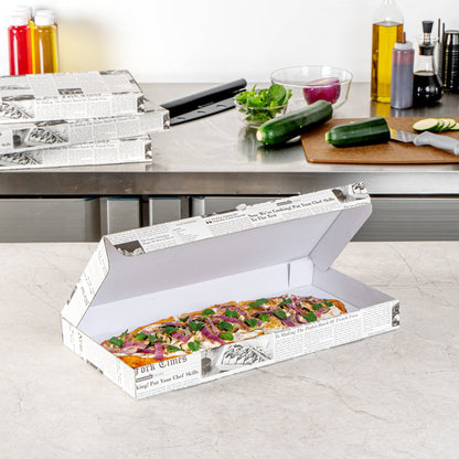 Eco Pie Newsprint and White Paper Corrugated Flatbread Box - 16" x 8" x 1 1/2" - 50 count box