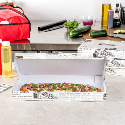 Eco Pie Newsprint and White Paper Corrugated Flatbread Box - 16" x 8" x 1 1/2" - 50 count box