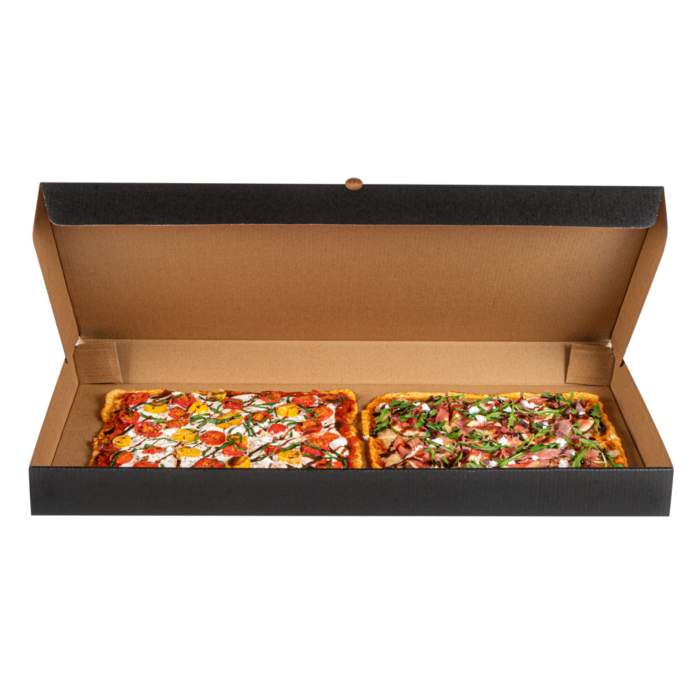 Eco Pie Kraft and Black Paper Corrugated Flatbread Box - 24" x 8" x 2" - 50 count box