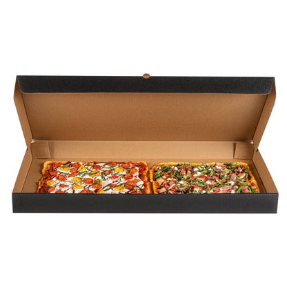 Eco Pie Kraft and Black Paper Corrugated Flatbread Box - 24" x 8" x 2" - 50 count box