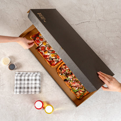 Eco Pie Kraft and Black Paper Corrugated Flatbread Box - 24" x 8" x 2" - 50 count box