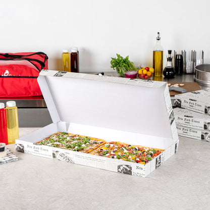 Eco Pie Newsprint and White Paper Corrugated Flatbread Box - 24" x 8" x 2" - 50 count box