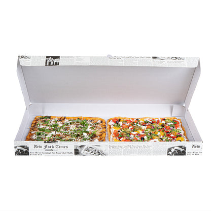 Eco Pie Newsprint and White Paper Corrugated Flatbread Box - 24" x 8" x 2" - 50 count box