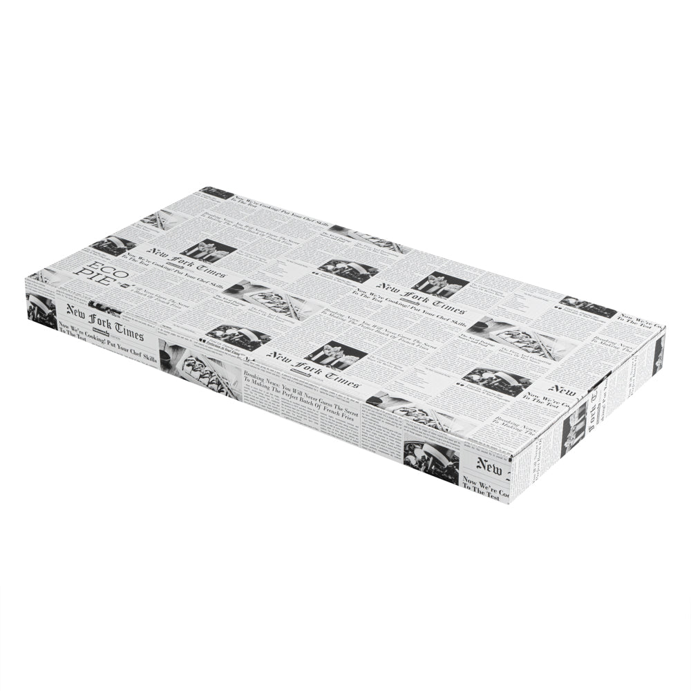 Eco Pie Newsprint and White Paper Corrugated Flatbread Box - 24" x 8" x 2" - 50 count box
