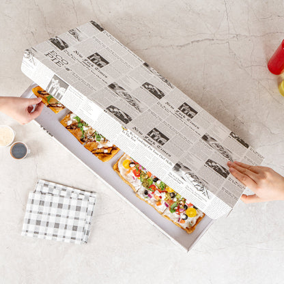 Eco Pie Newsprint and White Paper Corrugated Flatbread Box - 24" x 8" x 2" - 50 count box
