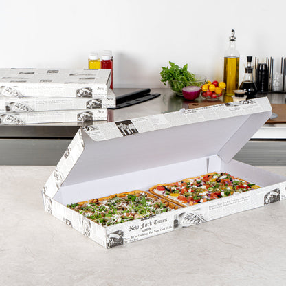 Eco Pie Newsprint and White Paper Corrugated Flatbread Box - 24" x 8" x 2" - 50 count box