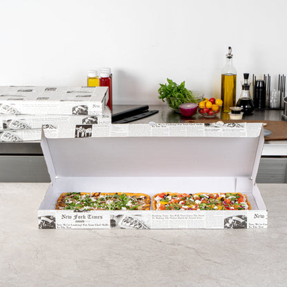 Eco Pie Newsprint and White Paper Corrugated Flatbread Box - 24" x 8" x 2" - 50 count box