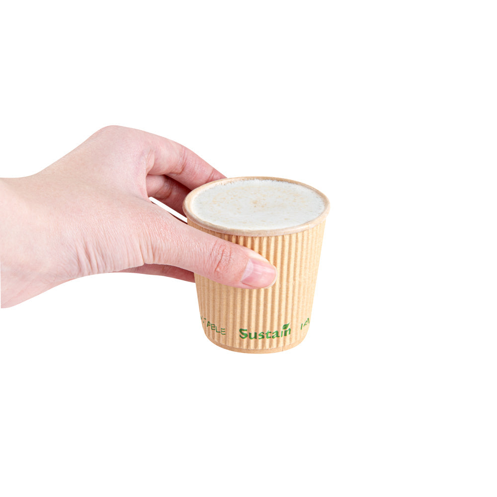 Sustain 4 oz Kraft Paper Coffee Cup - PLA Lining, Compostable, Ripple Wall - 2 1/2" x 2 1/2" x 2 1/4" - 25 count box