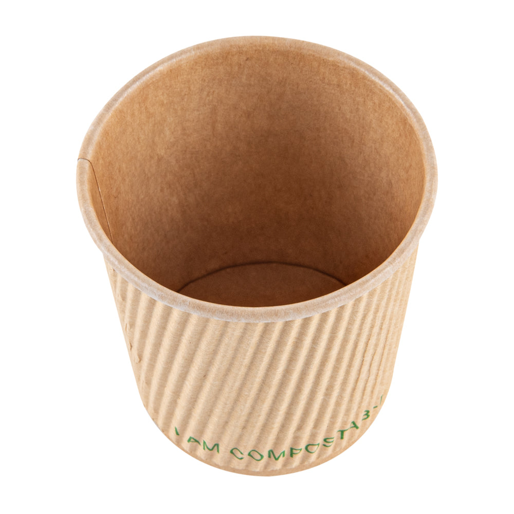 Sustain 4 oz Kraft Paper Coffee Cup - PLA Lining, Compostable, Ripple Wall - 2 1/2" x 2 1/2" x 2 1/4" - 25 count box