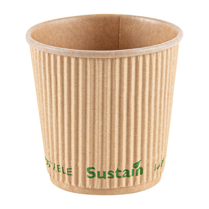 Sustain 4 oz Kraft Paper Coffee Cup - PLA Lining, Compostable, Ripple Wall - 2 1/2" x 2 1/2" x 2 1/4" - 500 count box