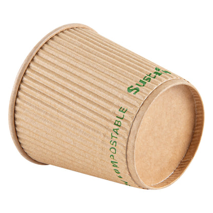 Sustain 4 oz Kraft Paper Coffee Cup - PLA Lining, Compostable, Ripple Wall - 2 1/2" x 2 1/2" x 2 1/4" - 500 count box