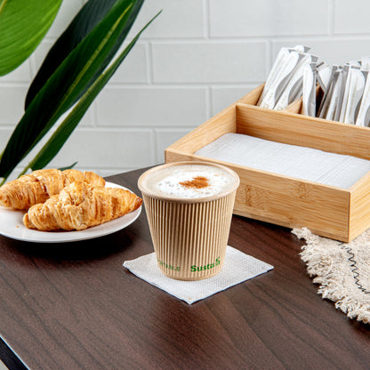 Sustain 8 oz Kraft Paper Coffee Cup - PLA Lining, Compostable, Ripple Wall - 3 1/2" x 3 1/2" x 3 1/2" - 25 count box