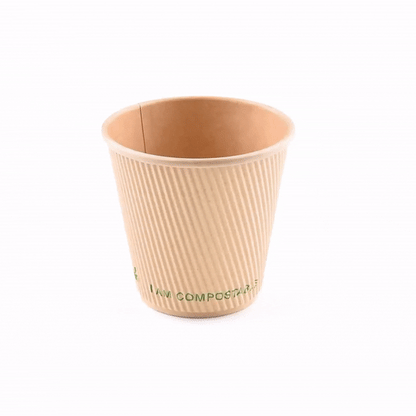 Sustain 8 oz Kraft Paper Coffee Cup - PLA Lining, Compostable, Ripple Wall - 3 1/2" x 3 1/2" x 3 1/2" - 25 count box