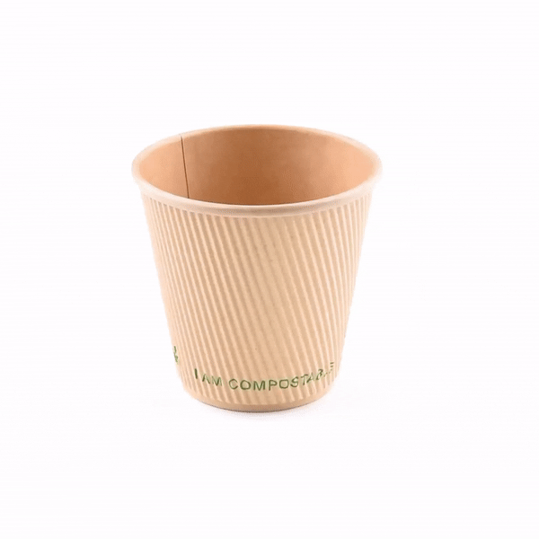 Sustain 8 oz Kraft Paper Coffee Cup - PLA Lining, Compostable, Ripple Wall - 3 1/2" x 3 1/2" x 3 1/2" - 500 count box