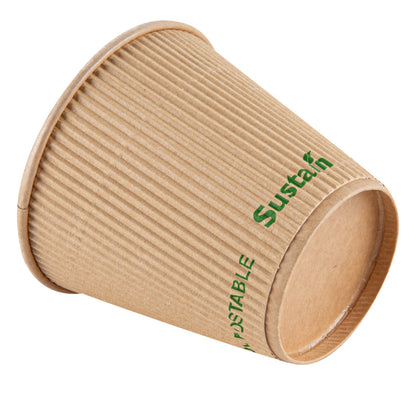 Sustain 8 oz Kraft Paper Coffee Cup - PLA Lining, Compostable, Ripple Wall - 3 1/2" x 3 1/2" x 3 1/2" - 500 count box