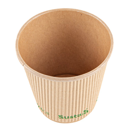 Sustain 8 oz Kraft Paper Coffee Cup - PLA Lining, Compostable, Ripple Wall - 3 1/2" x 3 1/2" x 3 1/2" - 500 count box