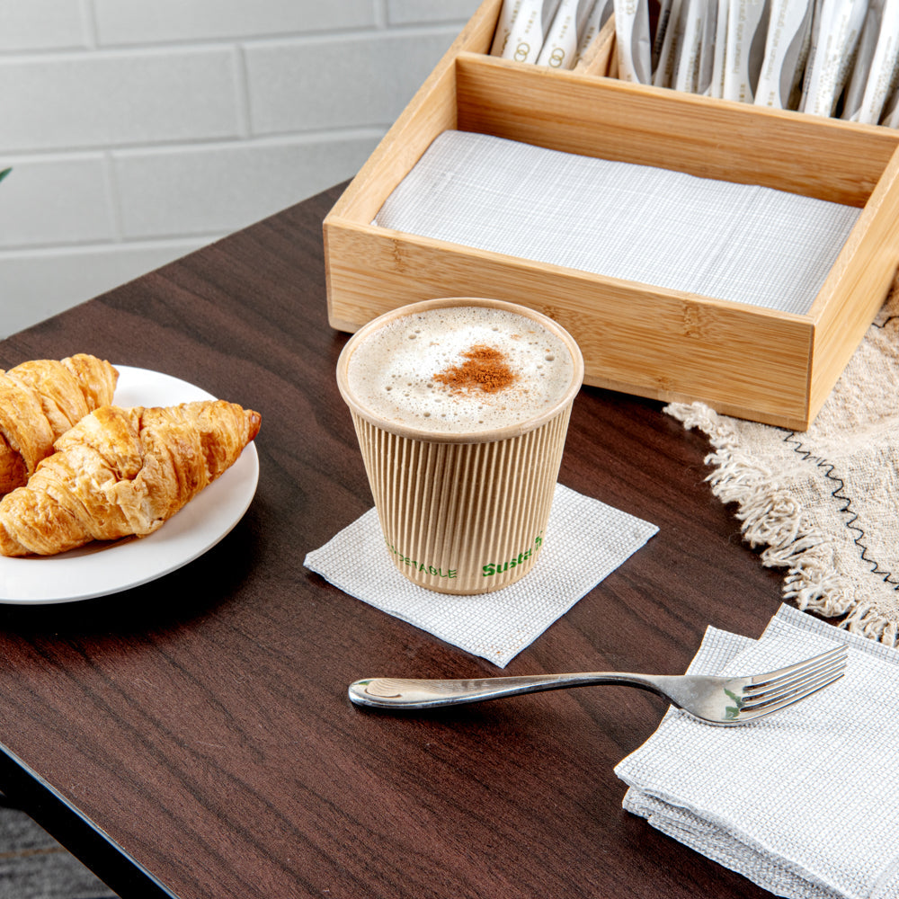 Sustain 8 oz Kraft Paper Coffee Cup - PLA Lining, Compostable, Ripple Wall - 3 1/2" x 3 1/2" x 3 1/2" - 500 count box
