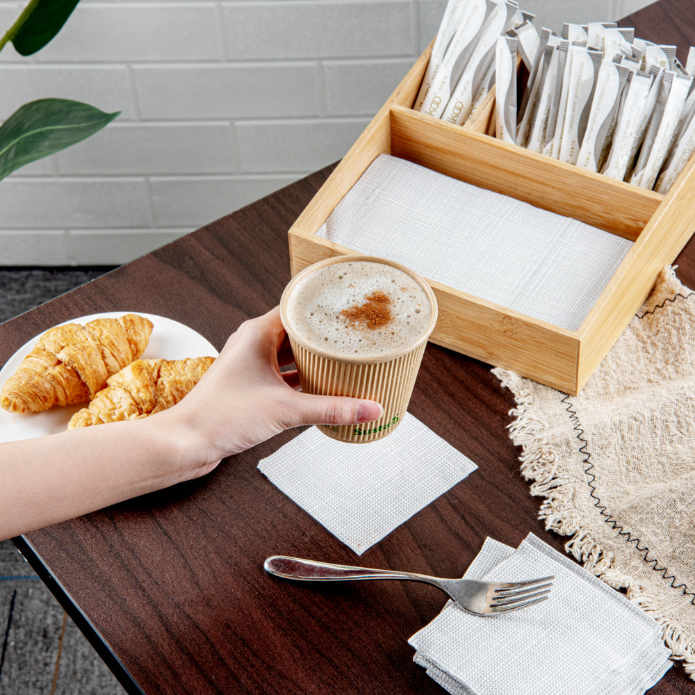 Sustain 8 oz Kraft Paper Coffee Cup - PLA Lining, Compostable, Ripple Wall - 3 1/2" x 3 1/2" x 3 1/2" - 500 count box