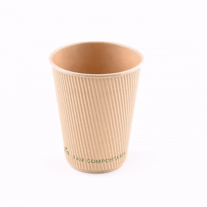 Sustain 12 oz Kraft Paper Coffee Cup - PLA Lining, Compostable, Ripple Wall - 3 1/2" x 3 1/2" x 4 1/4" - 25 count box