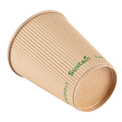 Sustain 12 oz Kraft Paper Coffee Cup - PLA Lining, Compostable, Ripple Wall - 3 1/2" x 3 1/2" x 4 1/4" - 25 count box