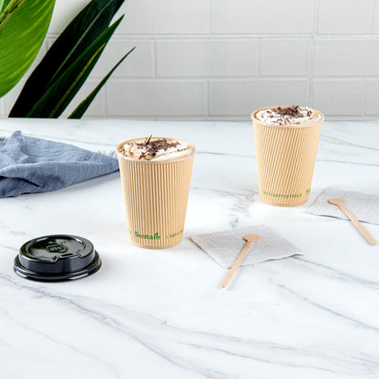 Sustain 12 oz Kraft Paper Coffee Cup - PLA Lining, Compostable, Ripple Wall - 3 1/2" x 3 1/2" x 4 1/4" - 500 count box