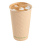 Sustain 16 oz Kraft Paper Coffee Cup - PLA Lining, Compostable, Ripple Wall - 3 1/2" x 3 1/2" x 5 1/2" - 25 count box