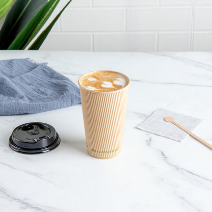 Sustain 16 oz Kraft Paper Coffee Cup - PLA Lining, Compostable, Ripple Wall - 3 1/2" x 3 1/2" x 5 1/2" - 25 count box