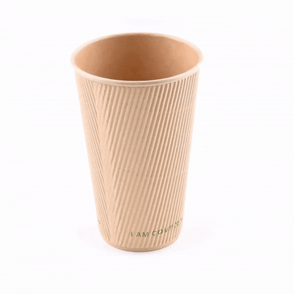 Sustain 16 oz Kraft Paper Coffee Cup - PLA Lining, Compostable, Ripple Wall - 3 1/2" x 3 1/2" x 5 1/2" - 25 count box