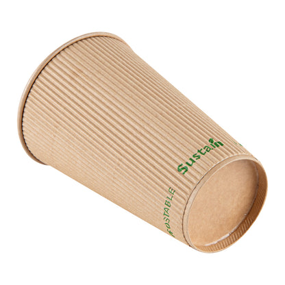 Sustain 16 oz Kraft Paper Coffee Cup - PLA Lining, Compostable, Ripple Wall - 3 1/2" x 3 1/2" x 5 1/2" - 25 count box