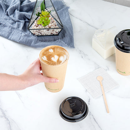 Sustain 16 oz Kraft Paper Coffee Cup - PLA Lining, Compostable, Ripple Wall - 3 1/2" x 3 1/2" x 5 1/2" - 500 count box