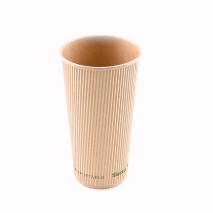 Sustain 20 oz Kraft Paper Coffee Cup - PLA Lining, Compostable, Ripple Wall - 3 1/2" x 3 1/2" x 6 1/4" - 10 count box