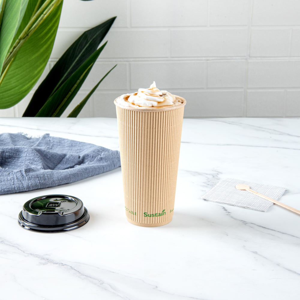 Sustain 20 oz Kraft Paper Coffee Cup - PLA Lining, Compostable, Ripple Wall - 3 1/2" x 3 1/2" x 6 1/4" - 250 count box