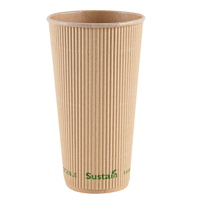 Sustain 20 oz Kraft Paper Coffee Cup - PLA Lining, Compostable, Ripple Wall - 3 1/2" x 3 1/2" x 6 1/4" - 250 count box