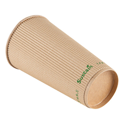 Sustain 20 oz Kraft Paper Coffee Cup - PLA Lining, Compostable, Ripple Wall - 3 1/2" x 3 1/2" x 6 1/4" - 250 count box