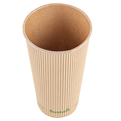 Sustain 20 oz Kraft Paper Coffee Cup - PLA Lining, Compostable, Ripple Wall - 3 1/2" x 3 1/2" x 6 1/4" - 250 count box