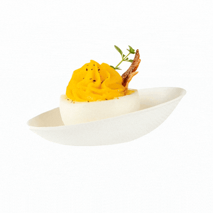 Pulp Safe No PFAS Added White Sugarcane / Bagasse Egg-Shaped Tasting Dish - Home Compostable - 3 1/4" x 2" x 1" - 100 count box