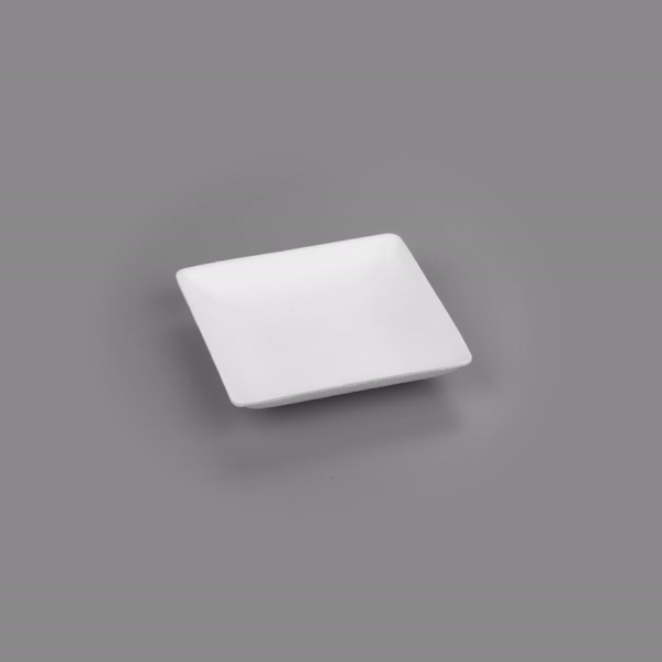 Pulp Safe No PFAS Added Square White Sugarcane / Bagasse Mini Modern Plate - Home Compostable - 2 1/2" x 2 1/2" x 1/2" - 100 count box