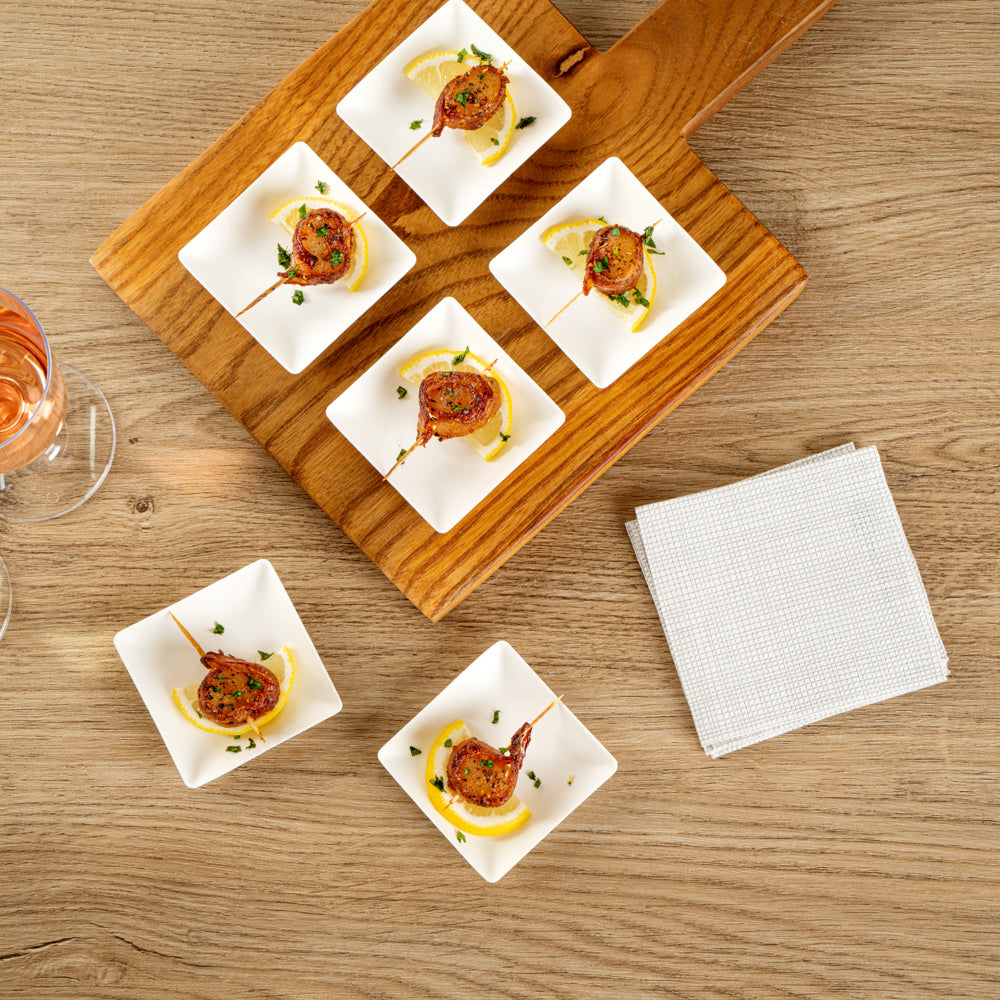 Pulp Safe No PFAS Added Square White Sugarcane / Bagasse Mini Modern Plate - Home Compostable - 2 1/2" x 2 1/2" x 1/2" - 100 count box