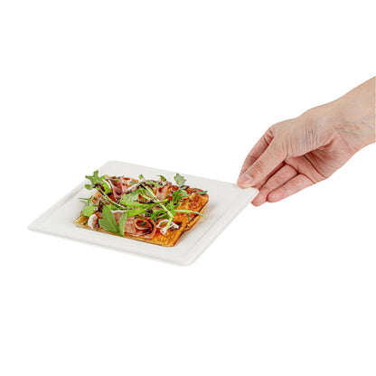 Pulp Safe No PFAS Added Square White Sugarcane / Bagasse Medium Plate - Home Compostable - 8" x 8" x 1/2" - 100 count box