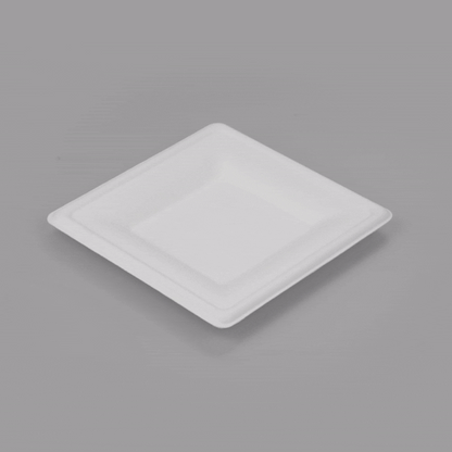 Pulp Safe No PFAS Added Square White Sugarcane / Bagasse Medium Plate - Home Compostable - 8" x 8" x 1/2" - 100 count box