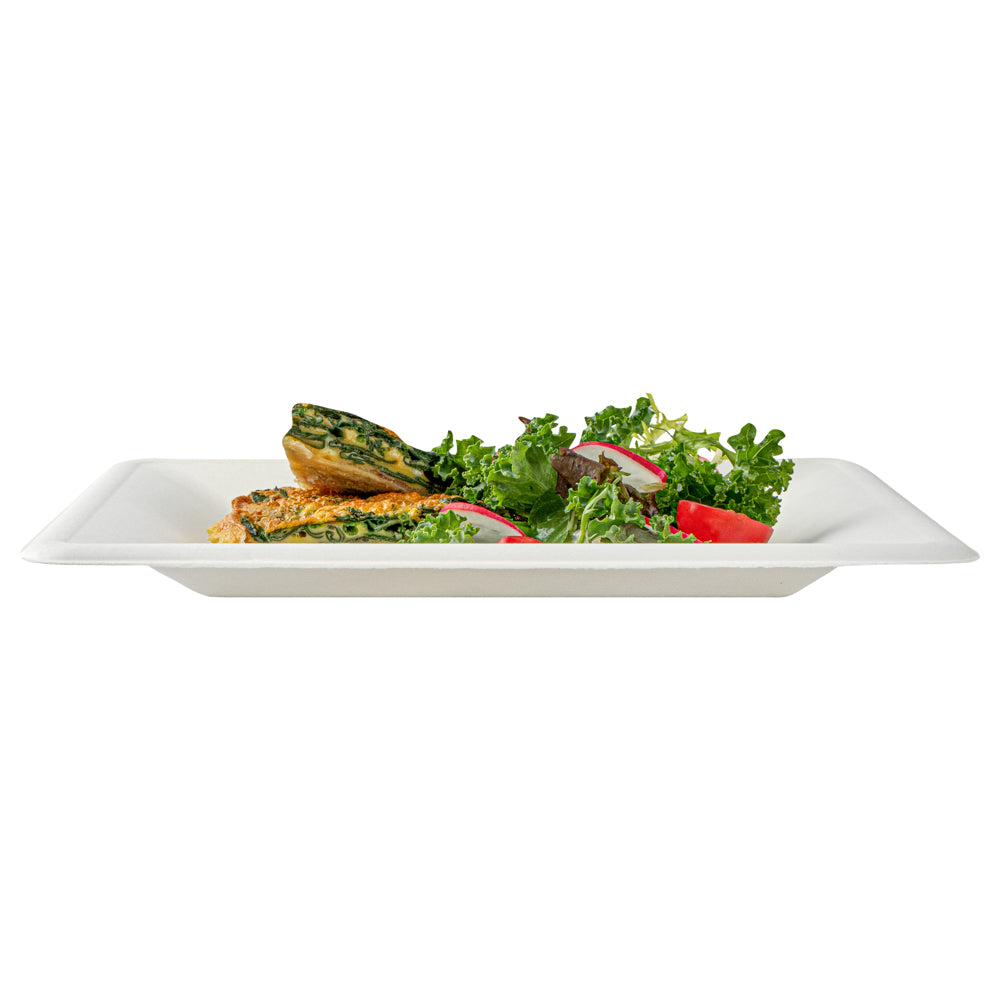 Pulp Safe No PFAS Added Square White Sugarcane / Bagasse Large Plate - Home Compostable - 10 1/4" x 10 1/4" x 1/2" - 100 count box