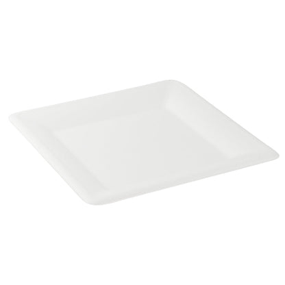 Pulp Safe No PFAS Added Square White Sugarcane / Bagasse Large Plate - Home Compostable - 10 1/4" x 10 1/4" x 1/2" - 100 count box